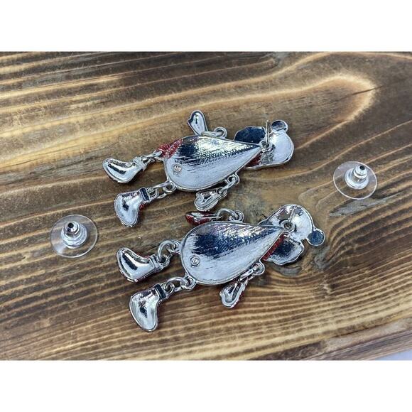 Santa Christmas Holiday Enameled Dangle Drop Earrings Red Sparkle - Picture 5 of 6